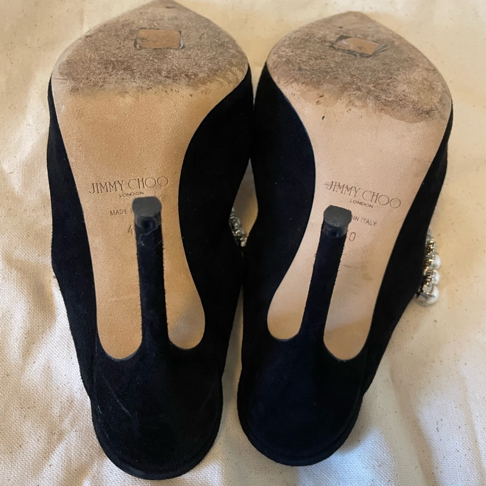Jimmy Choo Bing Crystal-Embellished Heeled Mules in Black Velvet - Picture 3 of 7